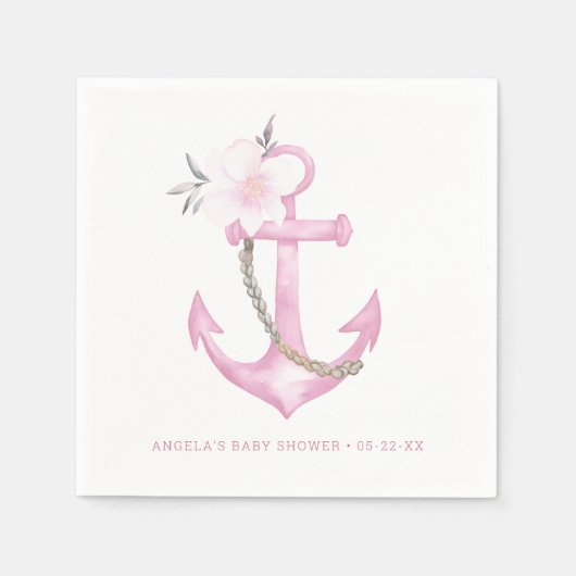 Nautical Baby Showdusche Napkins | Rosa Blumenanke Serviette (Vorderseite)