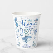 Nautical Baby Shower Boy Navy Blue Sailor Pappbecher (Rückseite)