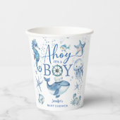 Nautical Baby Shower Boy Navy Blue Sailor Pappbecher (Vorderseite)