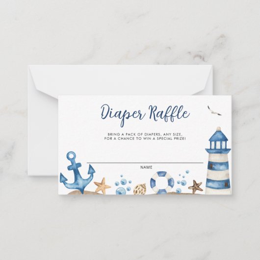 Nautical Baby Shower Diaper Raffekarte Mitteilungskarte (Vorderseite)