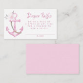 Nautical Baby Shower Diaper Raffekarte | Rosa Flo Begleitkarte (Vorne/Hinten)
