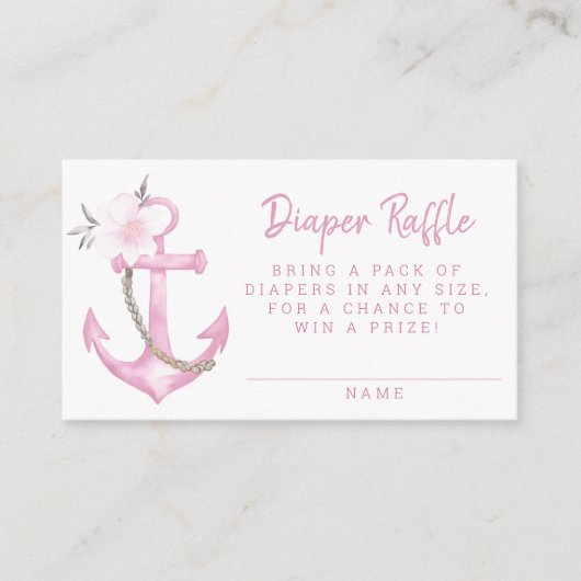Nautical Baby Shower Diaper Raffekarte | Rosa Flo Begleitkarte (Vorderseite)