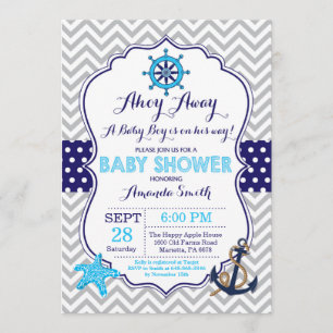 Nautical Baby Shower Einladung Navy Blue Gray