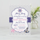 Nautical Baby Shower Einladung Navy Pink Gray (Stehend Vorderseite)
