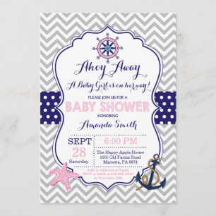 Nautical Baby Shower Einladung Navy Pink Gray