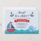 Nautical Baby Shower Einladung Navy Red and Blue (Vorderseite)