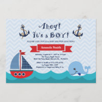 Nautical Baby Shower Einladung Navy Red and Blue