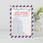 Nautical Baby Shower Game, das Mommy Best kennt Einladung (Stehend Vorderseite)