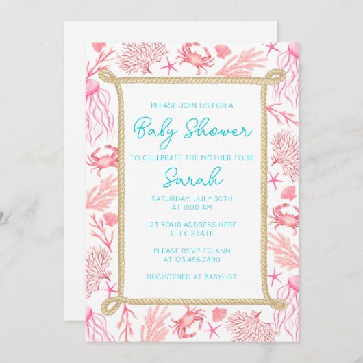 Nautical Baby Shower Invasion Girl Einladung (Vorne/Hinten)