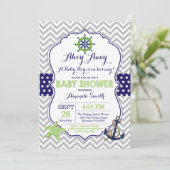 Nautical Baby Shower Invasion Navy Green Gray Einladung (Stehend Vorderseite)