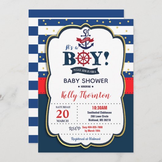 Nautical Baby Shower Invasionbote Einladung (Vorne/Hinten)