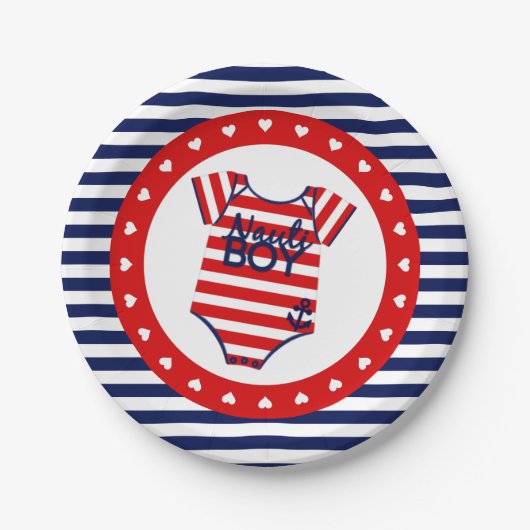 Nautical Baby Shower Paper Plate Pappteller (Vorderseite)