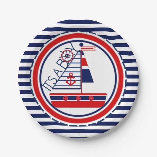 Nautical Baby Shower Paper Plate Pappteller (Vorderseite)