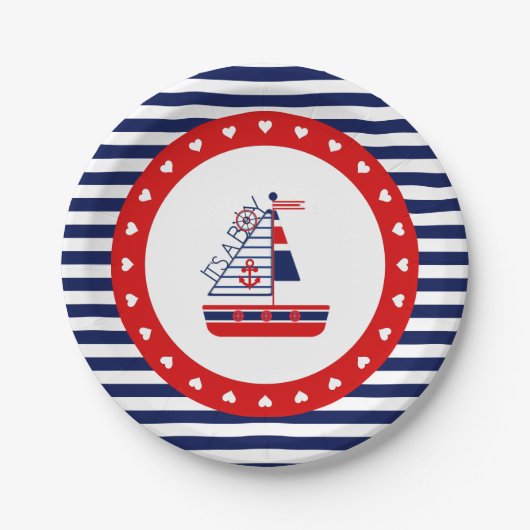 Nautical Baby Shower Paper Plate Pappteller (Vorderseite)