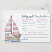 Nautical Baby Shower Pink Ratschläge Karte (Vorderseite)