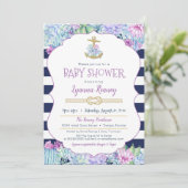 Nautical Baby Shower Succules Navy Blue Lavender Einladung (Stehend Vorderseite)
