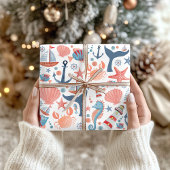 Nautical Beach Anchor Muscheln Segelboot Muster Geschenkpapier Set