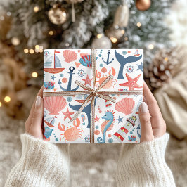 Nautical Beach Anchor Muscheln Segelboot Muster Geschenkpapier Set