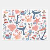 Nautical Beach Anchor Muscheln Segelboot Muster Geschenkpapier Set (Vorderseite)
