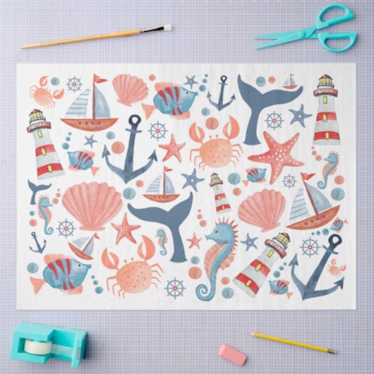 Nautical Beach Anchor Muscheln Segelboot Seidenpapier (Basteln)