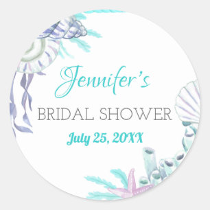 Nautical Beach Aqua Shell Brautparty Aquarell Runder Aufkleber