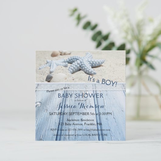 Nautical Beach Baby Boy Dusche Einladung (Stehend Vorderseite)