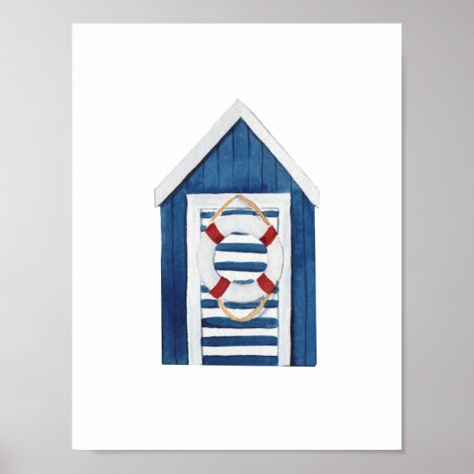 Nautical Beach Blue Beach Hut Holiday Nursery Poster (Vorne)