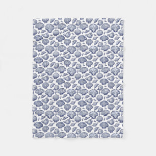 Nautical Beach Blue Seashelles Throw Blanket Fleecedecke