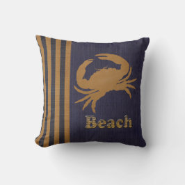 Nautical Beach, Blue & Tan Streifen mit Krabben Kissen