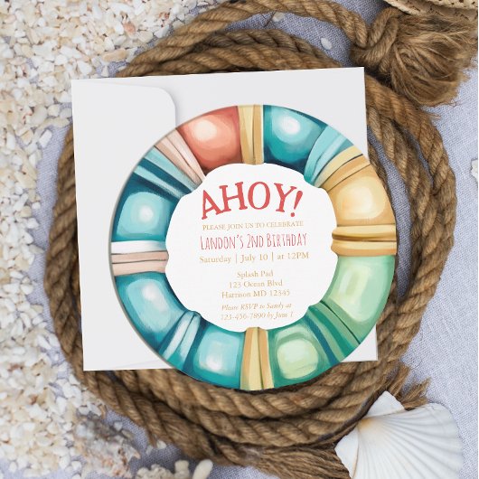 Nautical Beach Buoy Boys Einladung zum Geburtstag