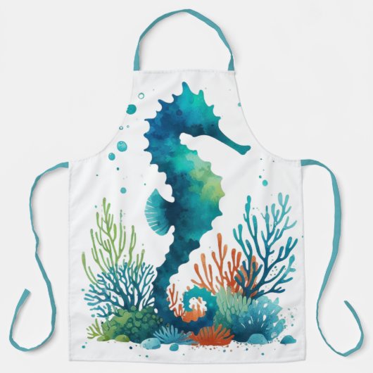 nautical/beach/coastal seahorse art schürze (Vorderseite)