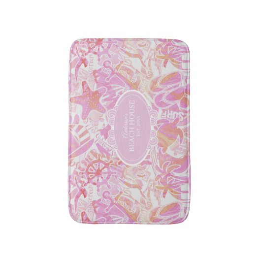 Nautical Beach Collage Hot Pink ID840 Badematte (Vorderseite Vertikal)