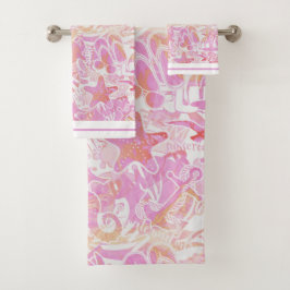 Nautical Beach Collage Hot Pink ID840 Badhandtuch Set