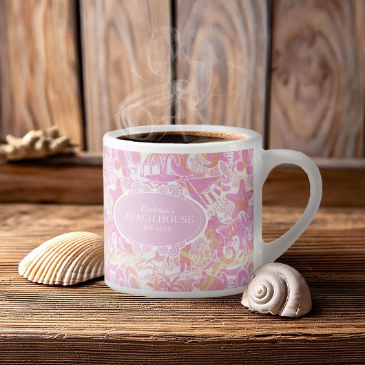 Nautical Beach Collage Hot Pink ID840 Espressotasse