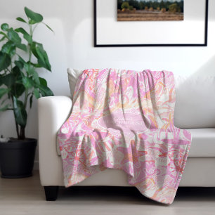 Nautical Beach Collage Hot Pink ID840 Fleecedecke