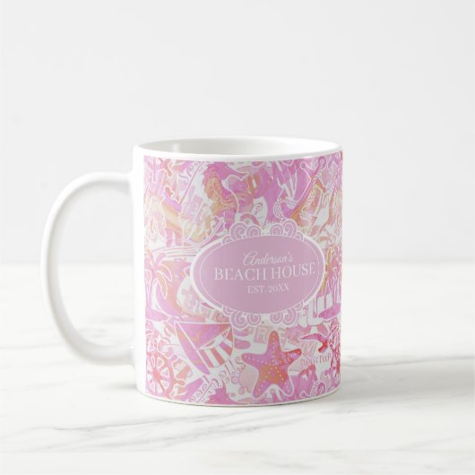 Nautical Beach Collage Hot Pink ID840 Kaffeetasse (Links)