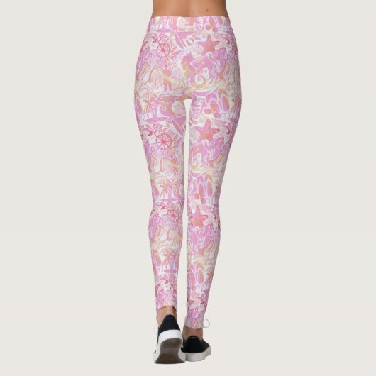 Nautical Beach Collage Hot Pink ID840 Leggings (Rückseite)