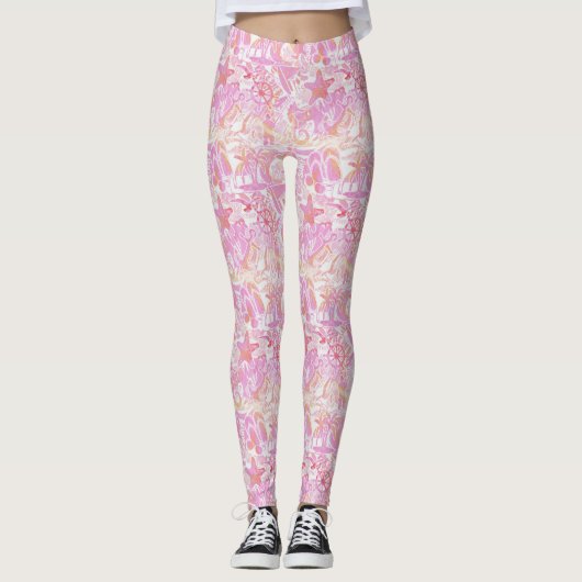 Nautical Beach Collage Hot Pink ID840 Leggings (Vorderseite)