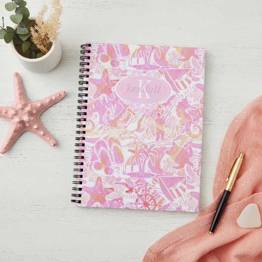 Nautical Beach Collage Hot Pink ID840 Notizblock
