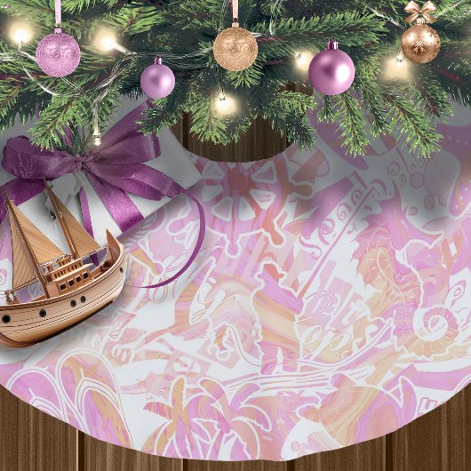 Nautical Beach Collage Hot Pink ID840 Polyester Weihnachtsbaumdecke