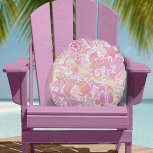 Nautical Beach Collage Hot Pink ID840 Rundes Kissen