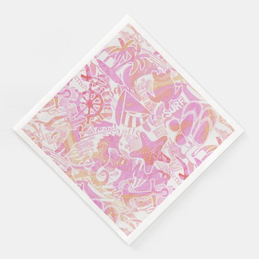 Nautical Beach Collage Hot Pink ID840 Serviette (Ecke)