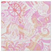 Nautical Beach Collage Hot Pink ID840 Stoff (Nahaufnahme)