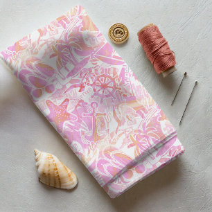 Nautical Beach Collage Hot Pink ID840 Stoff