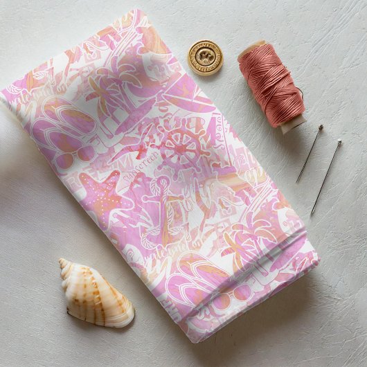 Nautical Beach Collage Hot Pink ID840 Stoff