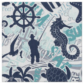 Nautical Beach Collage Navy ID839 Stoff (Nahaufnahme)