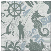 Nautical Beach Collage Olive ID839 Stoff (Nahaufnahme)