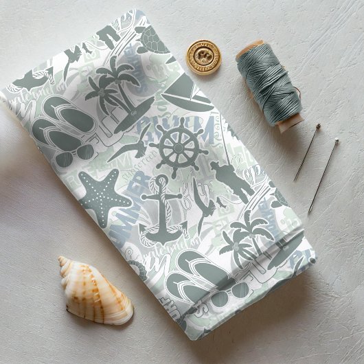 Nautical Beach Collage Olive ID839 Stoff