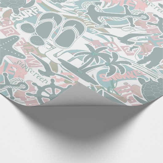 Nautical Beach Collage Sage ID840 Geschenkpapier (Ecke)