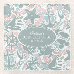 Nautical Beach Collage Sage ID840 Glasuntersetzer